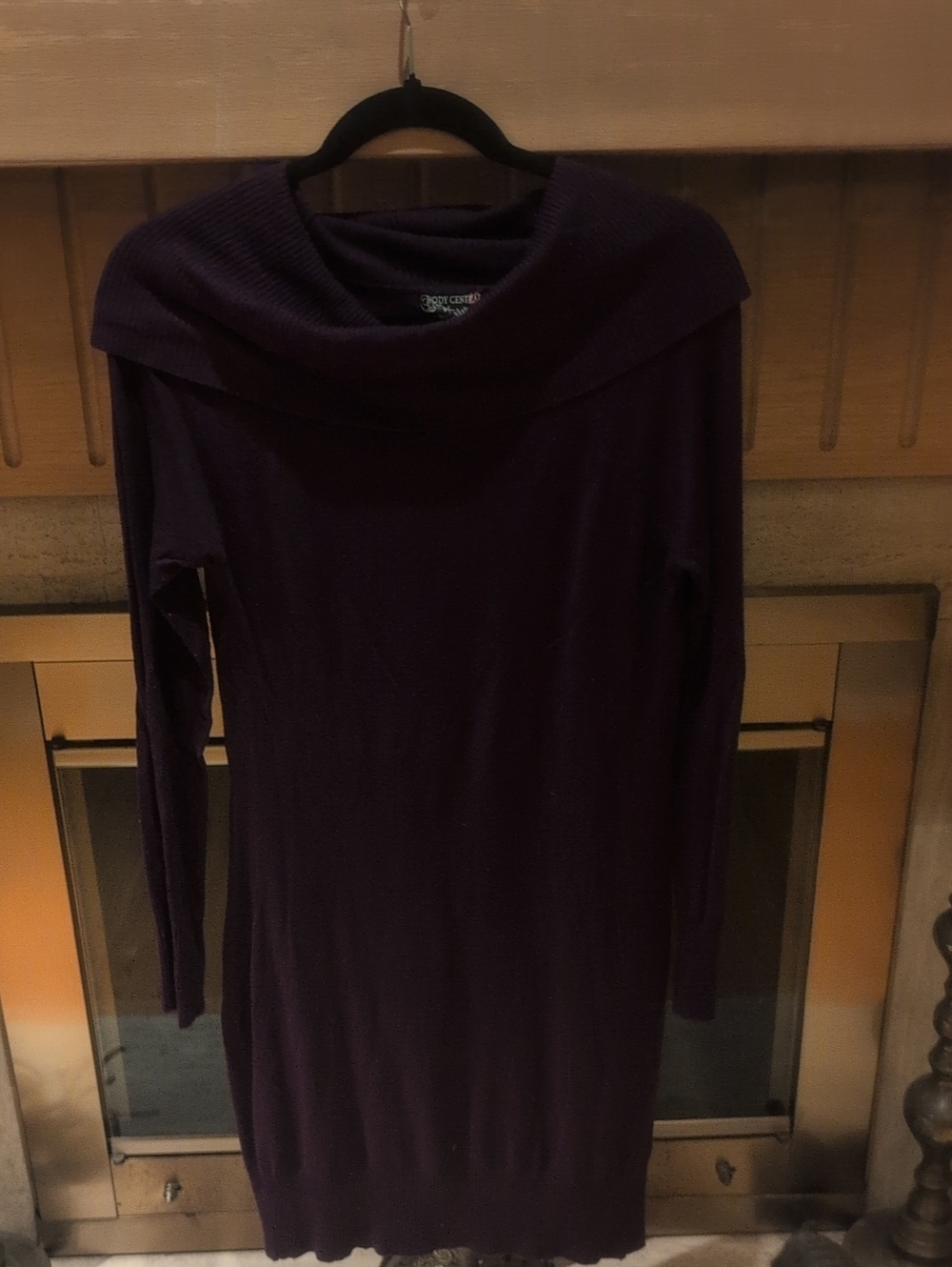 Body Central Purple Ribbed Cowl-Neck Sweater Dress